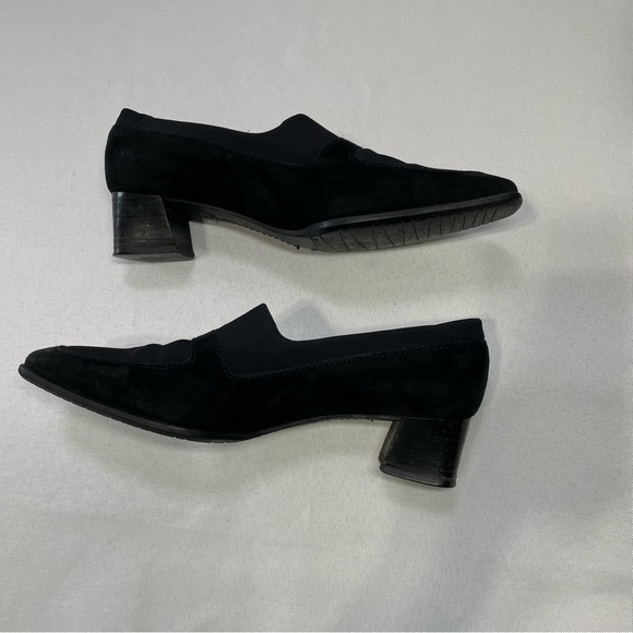 Stuart Weitzman Women’s Black Suede Shoes Size 6B Slip On Block Heel Square Toe - Picture 8 of 16
